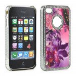 Wholesale iPhone 4 4S  Butterfly Crystal Diamond Chrome Case (Purple-Mix)